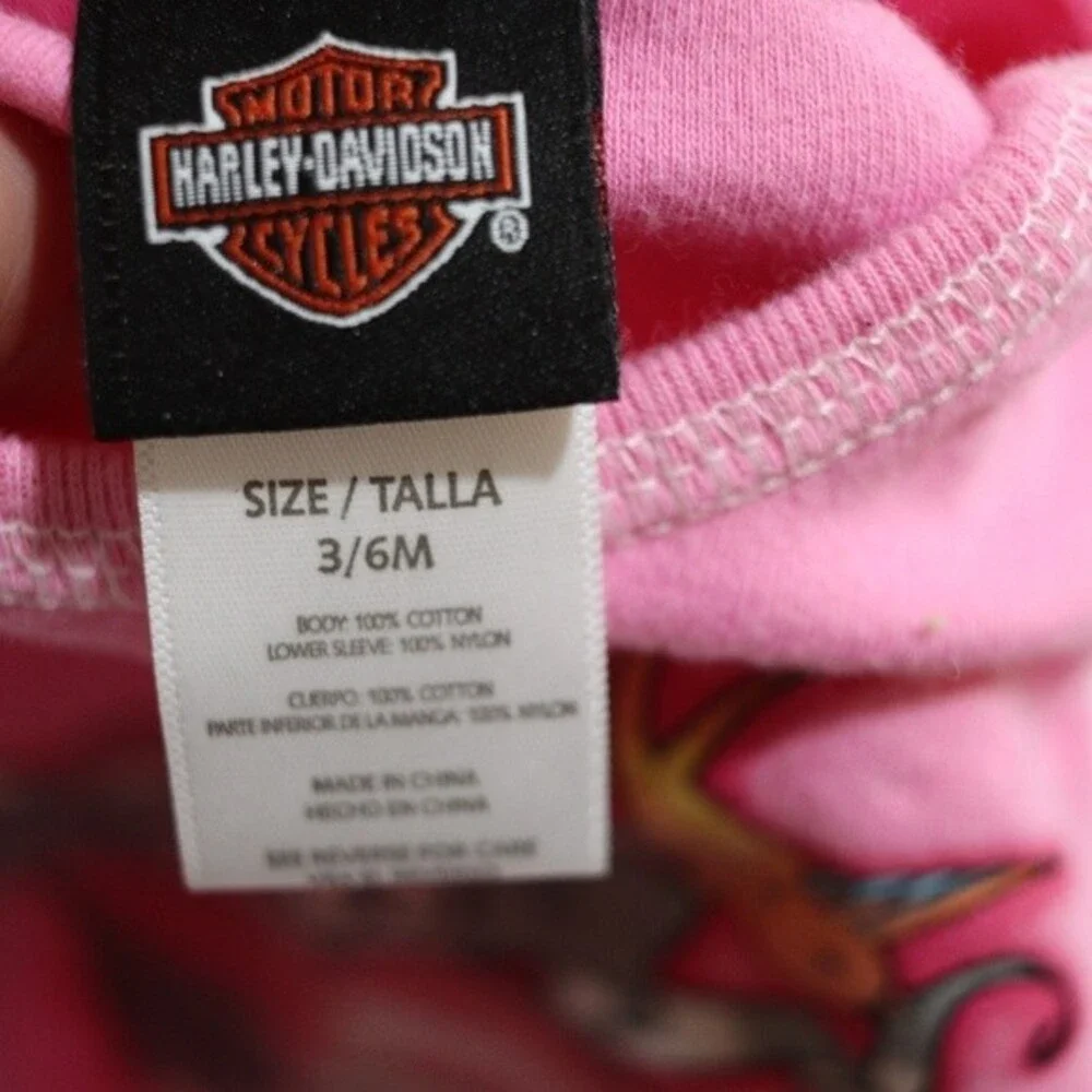 Harley Davidson Baby Girl Body Suits Lot of 3 Tattoo Arm Pink I Love Harley 3-6